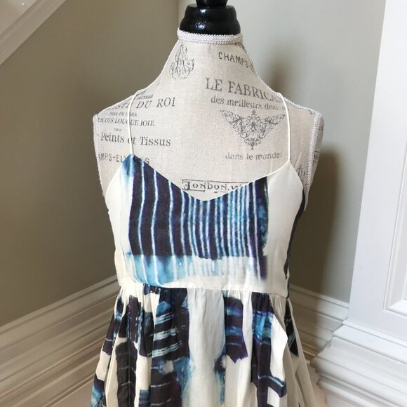 Tibi Peplum Racerback Blouse Top Shirt Womens 4 Cream Blue Sleeveless V-Neck - Picture 3 of 11